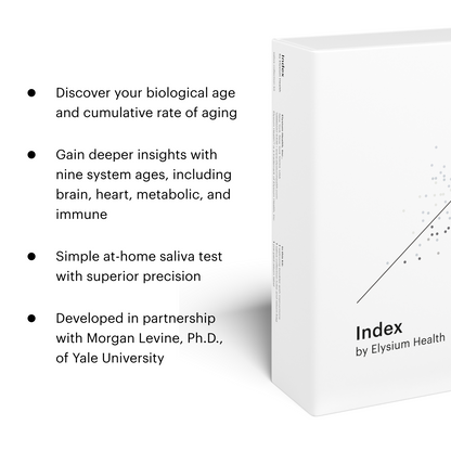 Discover your biological age and cumulative rate of aging. Gain deeper insights with nine system ages, including brain, heart, metabolic, and immune. Simple at-home saliva test with superior precision. Developed in partnership with Morgan Levine, Ph.D., of Yale University